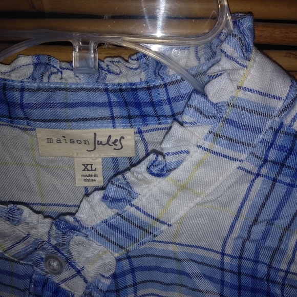 Maison Jules XL Cobalt Glaze Blue Plaid Top Plus - Picture 3 of 4
